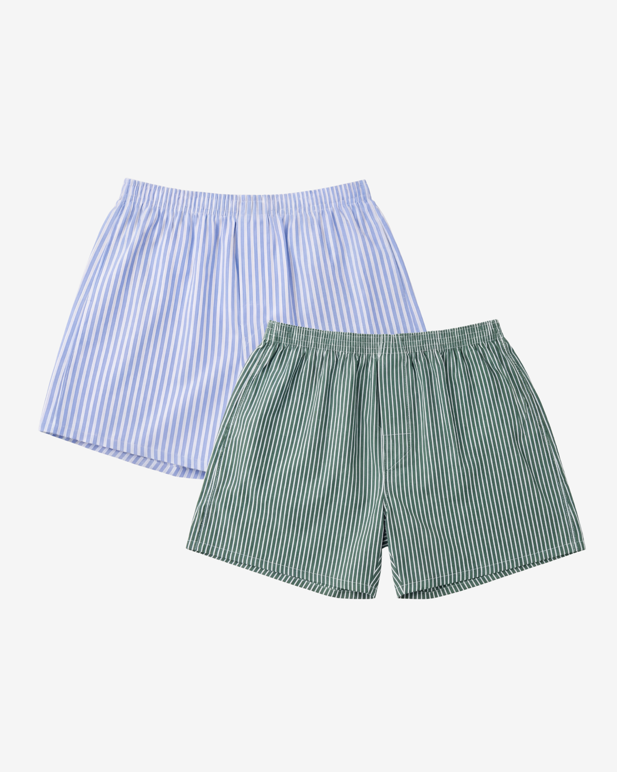 Son of John 2-pack Everyday Duo: Oxford Stripe and Forest Bengal boxer shorts, flat lay