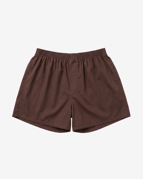 Son of John Espresso Brown boxer shorts in plain dark brown cotton, flat lay
