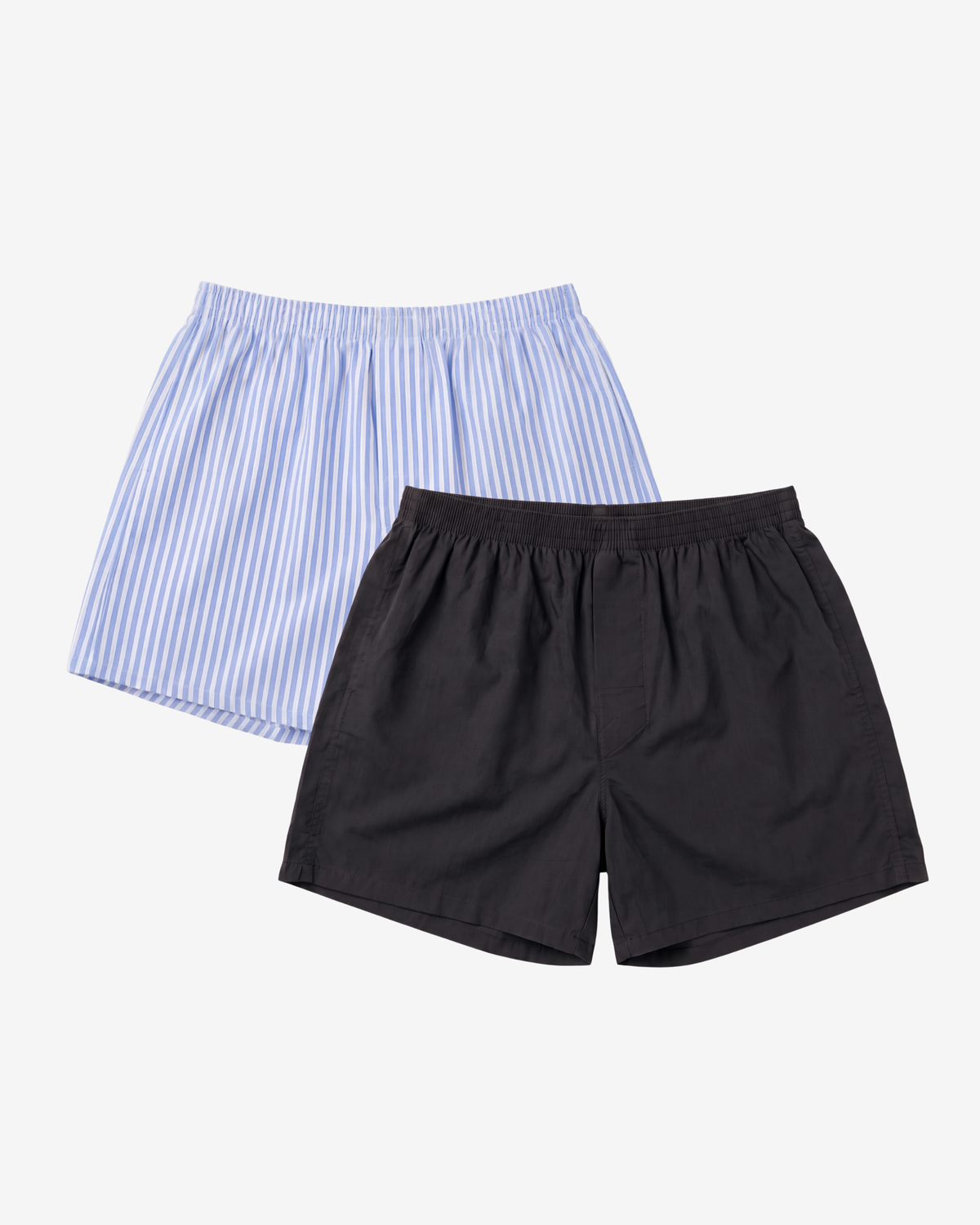 Son of John 2-pack Office Duo: Oxford Stripe and Jet Black boxer shorts, flat lay