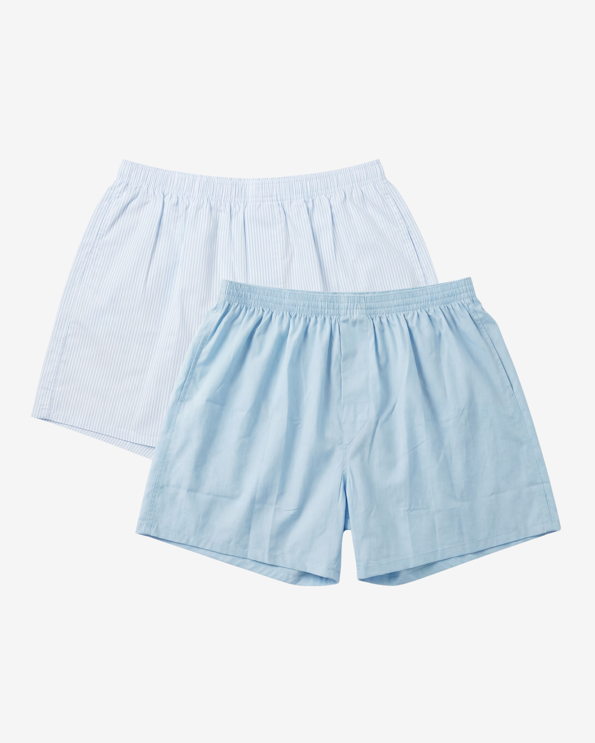 Son of John 2-pack Soft Horizon: Light Blue Pinstripe and Horizon Blue boxer shorts, flat lay