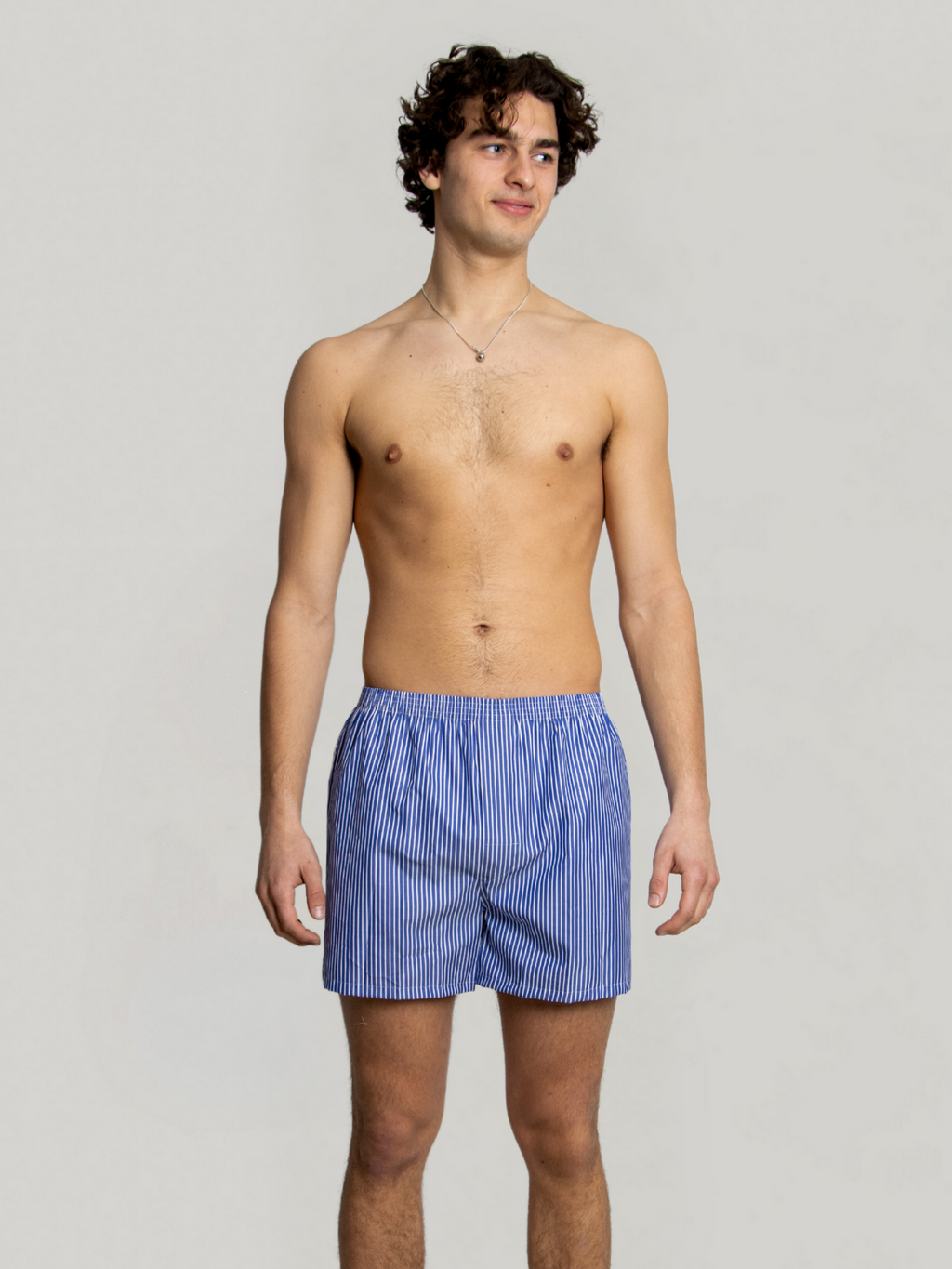 Dark blue & white striped - medieval blue label