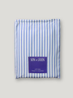 Blue & white striped - royal purple label